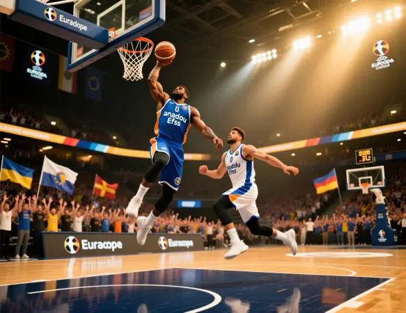 Anadolu Efes EuroLeague maçında potaya hücum ediyor